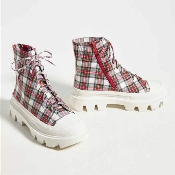 Jeffrey Campbell Plaid Tartan Print Platform High-Top Sneakers / boots NIB - Picture 1 of 9